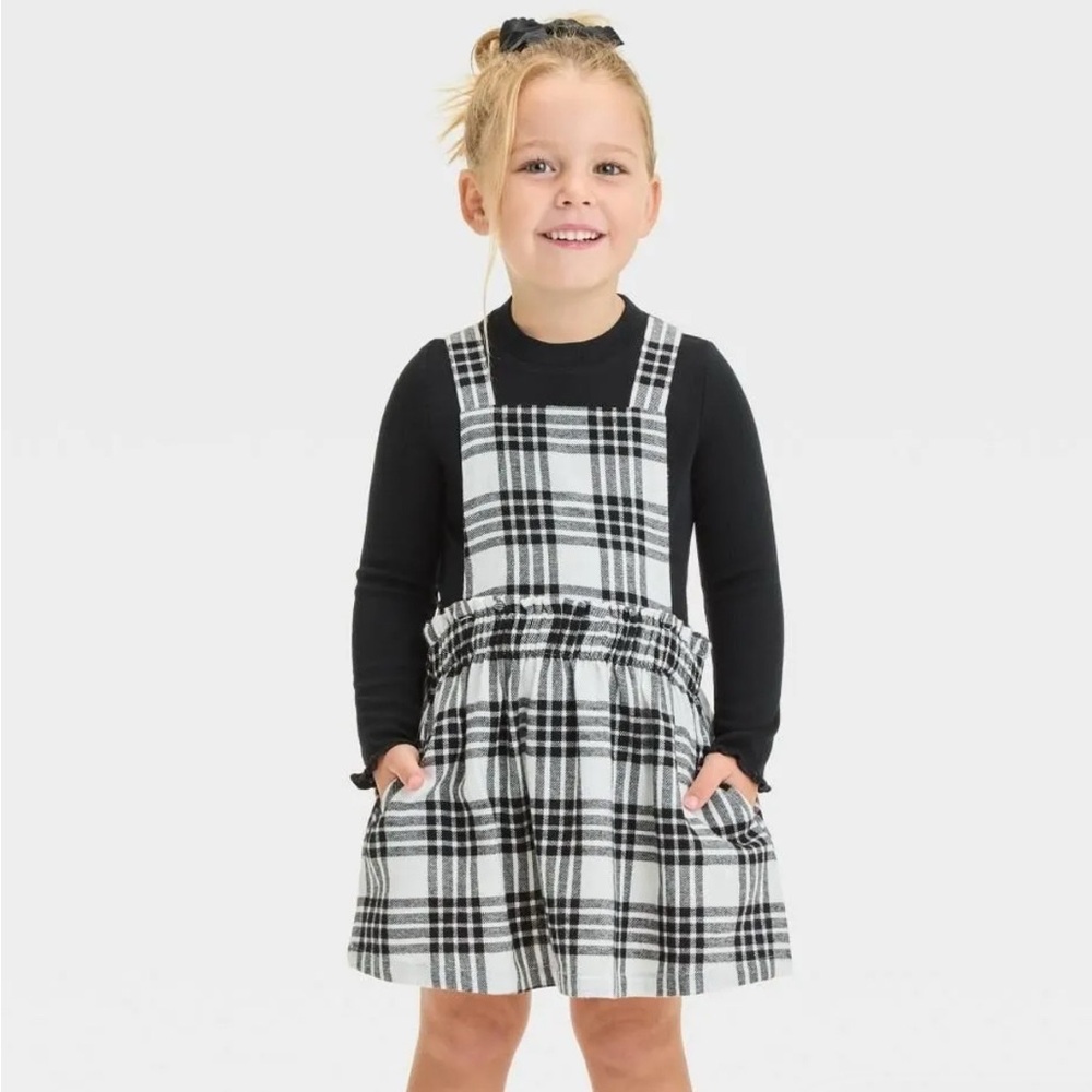 Toddler Girls' Long Sleeve Black & White Plaid Skirtall - Cat & Jack™ NWT 3T